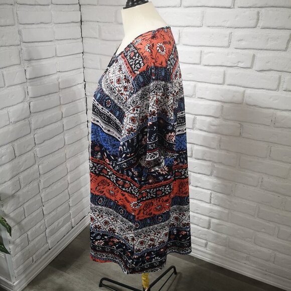 Claire France Ladies Size 3X Orange Blue Black & White Flutter Sleeves Top - Picture 4 of 9